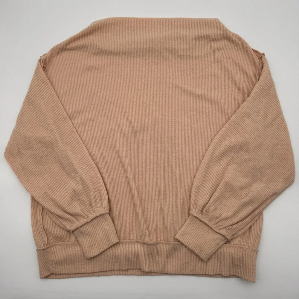 We The Free Free People Peach Ribbed Boat Neck Balloon Sleeve Top Small